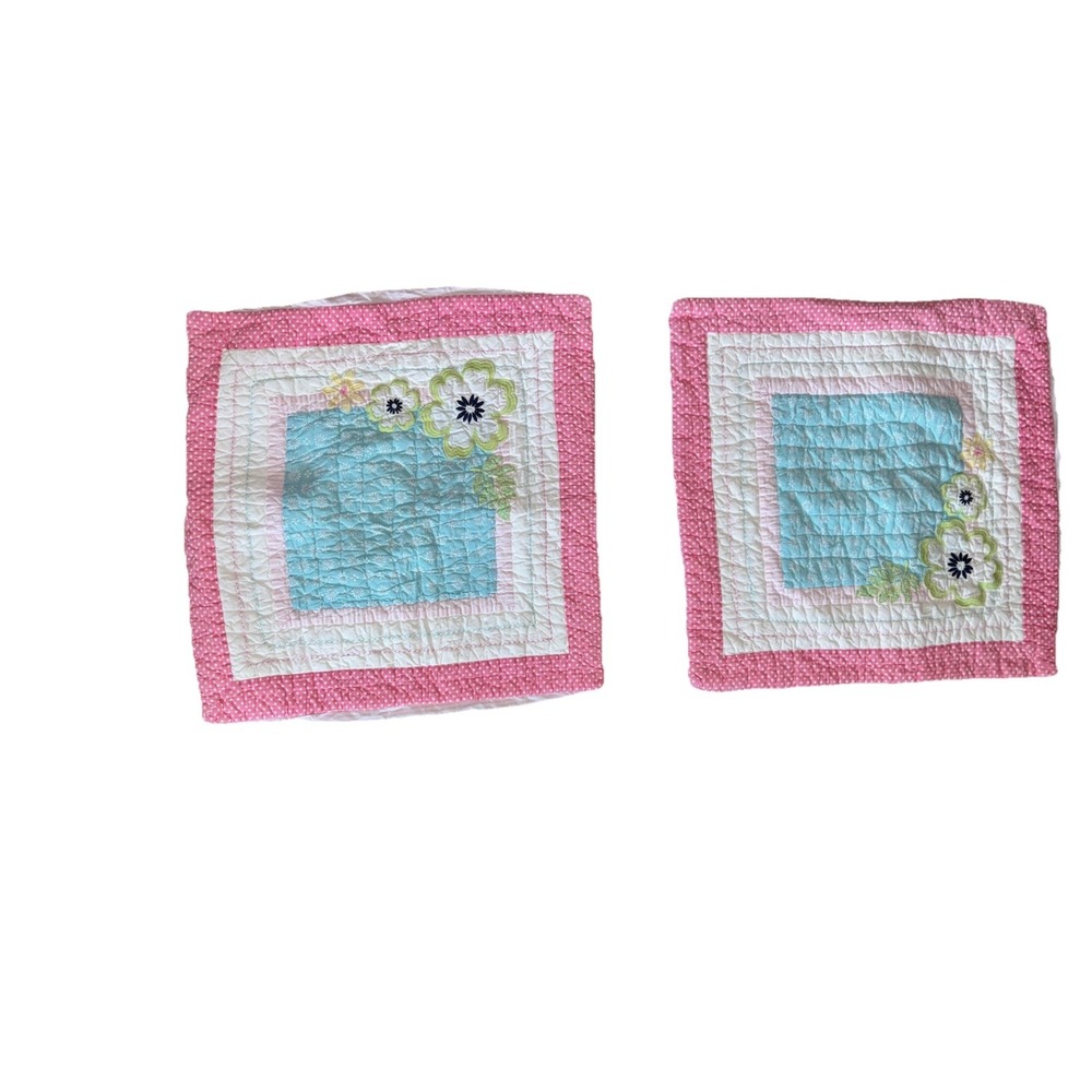 Pottery Barn Kids PBK Quilted Pillow Shams 2 Standard Floral Tie Back